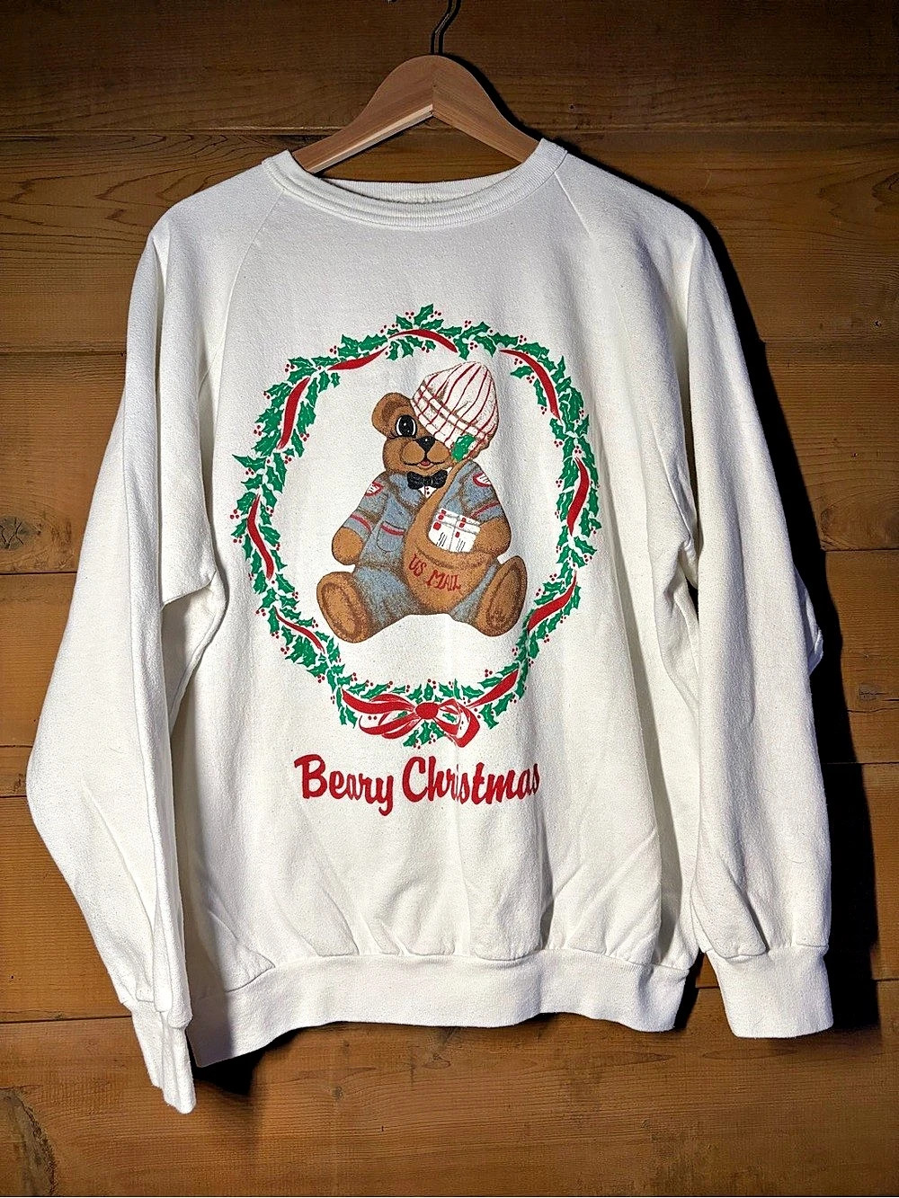 90s Beary Christmas Mailman Crewneck Sweatshirt 80s Retro Holiday Wreath Cute